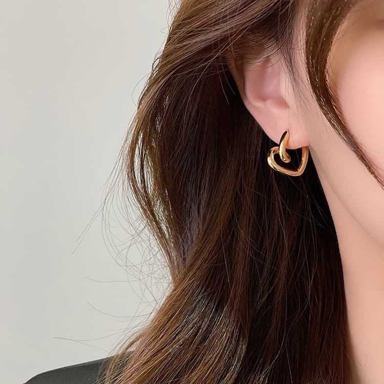 レディースピアス 二重デザインメタルスタッドピアス