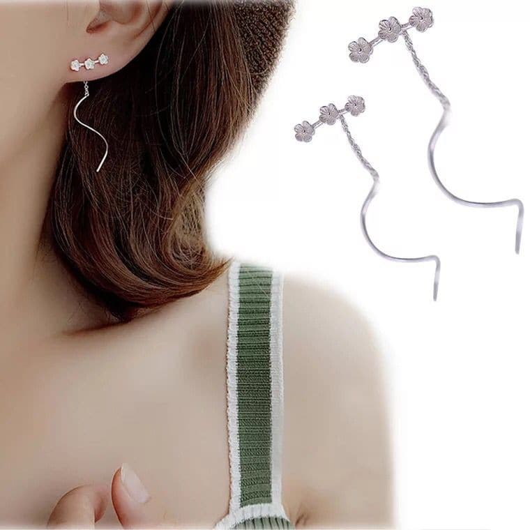 ピアスレディース 桜花柄チェーンピアス 揺れる花モチーフ 女性用アクセサリー