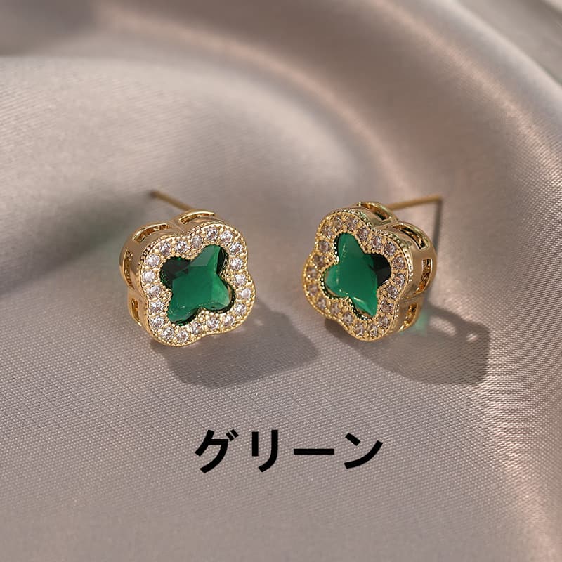 ピアスレディース 四つ葉クローバー スタッドピアス 女性用 幸運の贈り物 上品アクセサリー