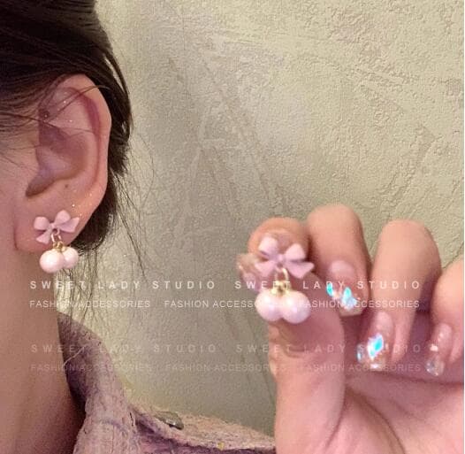ピアスレディース 可愛いピンクリボン蝶結びスタッドピアス