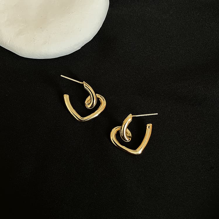 レディースピアス 二重デザインメタルスタッドピアス