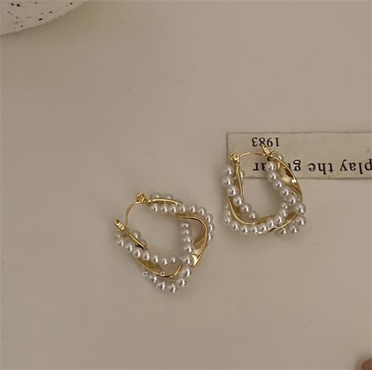 ピアスレディース 上品な真珠フープピアス 金属製洗練されたレディース耳飾り