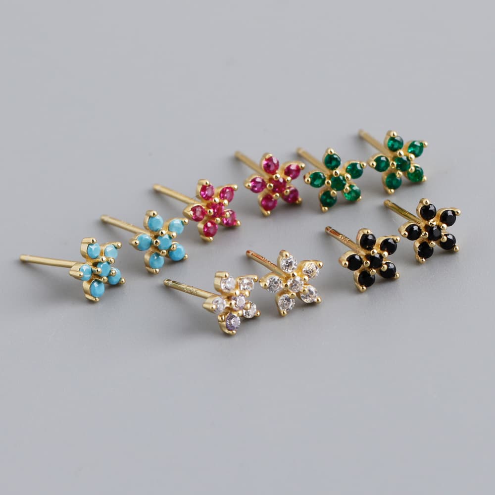 ピアスレディース 金属アレルギー対応 花モチーフ スタッドピアス 小粒ビジュー 大人可愛い