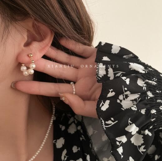 ピアスレディース 人造真珠フープピアス レトロ風レディース アクセサリー